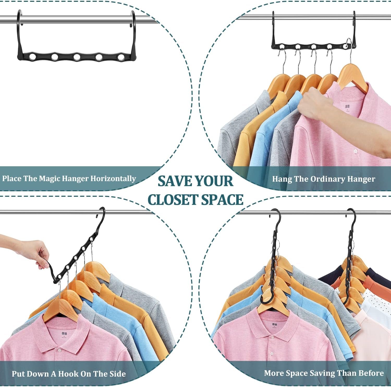 Closet Organizers and Storage 20 Pack Hanger Organizer Magic Hangers Space Saving Hanging Plastic for Heavy Clothes, Dorm Room Bedroom Home RV Car Camper Organization Essentials