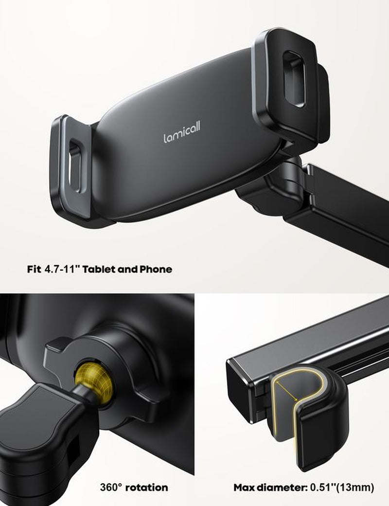 Lamicall Car Headrest Tablet Holder Adjustable Tablet Car Mount for Back Seat, Road Trip Essentials for Kids, for Tablet like Ipad Pro, Air, Mini, Galaxy, Fire HD, Black