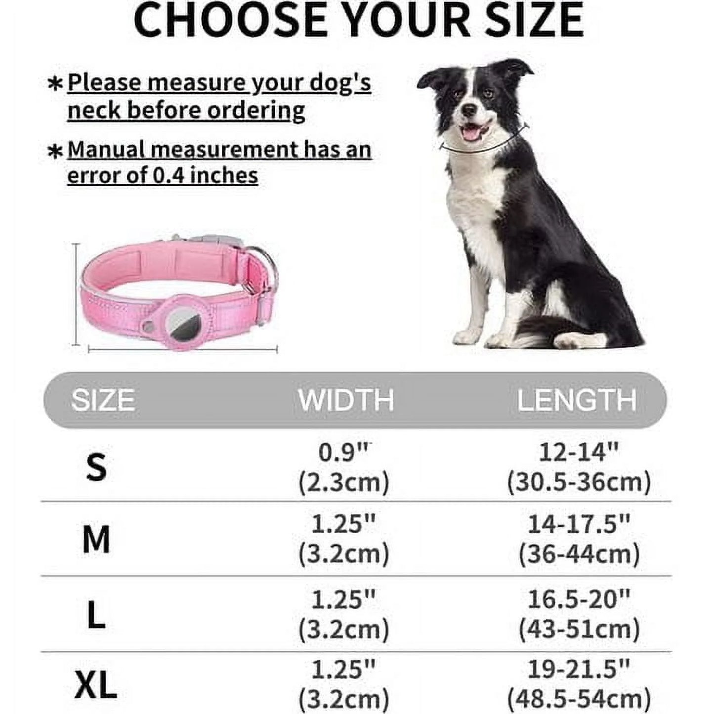 Reflective Airtag Dog Collar,Padded,Adjustable Dog Collar with Airtag Holder Case
