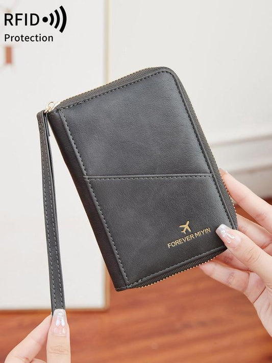Solid Color Passport Case, Multi-Functional Zipper Travel Card Holder, RFID Blocking