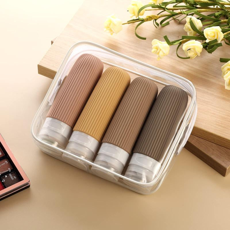 Summer Travel Bottle Set for Small Travel Toiletries, 4 Counts Leak Proof Travel Skincare Containers Bottles, Silicone