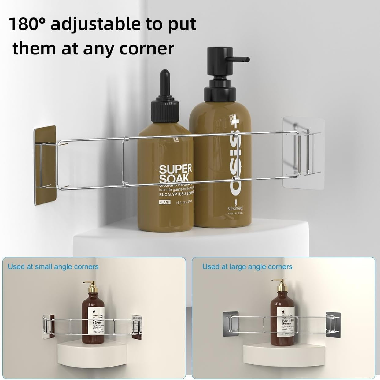 Adjustable RV Shower Corner Bar, 7-13 Inch No-Drill Adhesive Bathroom Organizer Support Rod for Shampoo Holder, Rustproof Stainless Steel Camper Shelf Retainer Bars for Travel Trailer and Motorhome