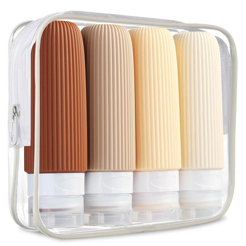 Summer Travel Bottle Set for Small Travel Toiletries, 4 Counts Leak Proof Travel Skincare Containers Bottles, Silicone