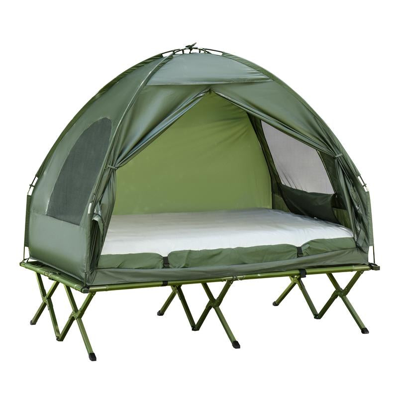 Outsunny Foldable Camping Cot with Tent, Bedspread, Thick Air Mattress, Elevated Camping Bed for Outdoor Hiking, Picnic, Travel