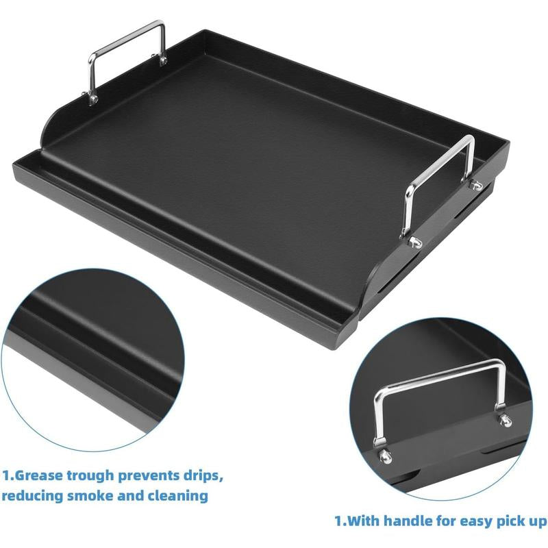 25" X 16" Griddle Plate for Gas Grill - Nonstick Coating Cooking Griddle for Gas Stove/Charcoal/Electric Top Plate with Groove and Removable Handles