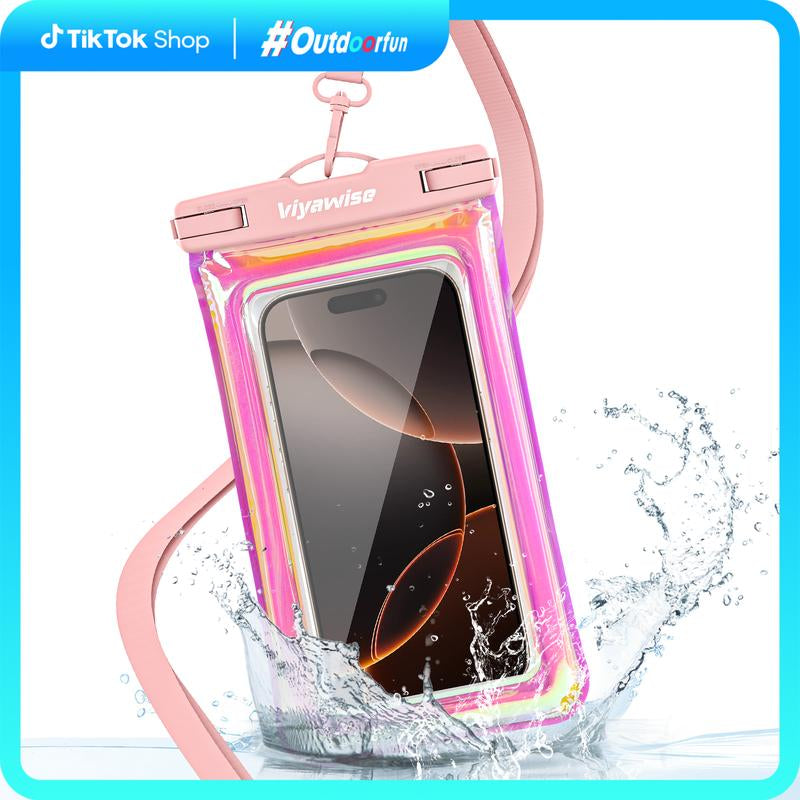 Viyawise Waterproof Phone Pouch - IPX8 Certified & Floatable Design 5 Holographic Colors Fits Most Smartphones Beach Cruise Swim