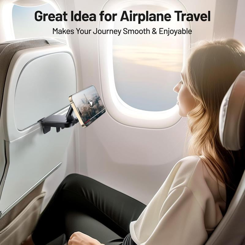 Travel Accessories Airplane Phone Holder for Magsafe, Travel Essentials Phone Mount with Multi-Angle Rotation, Travel Must Haves for Flying Smartphone Stand Cellphone Lisen Phonemount
