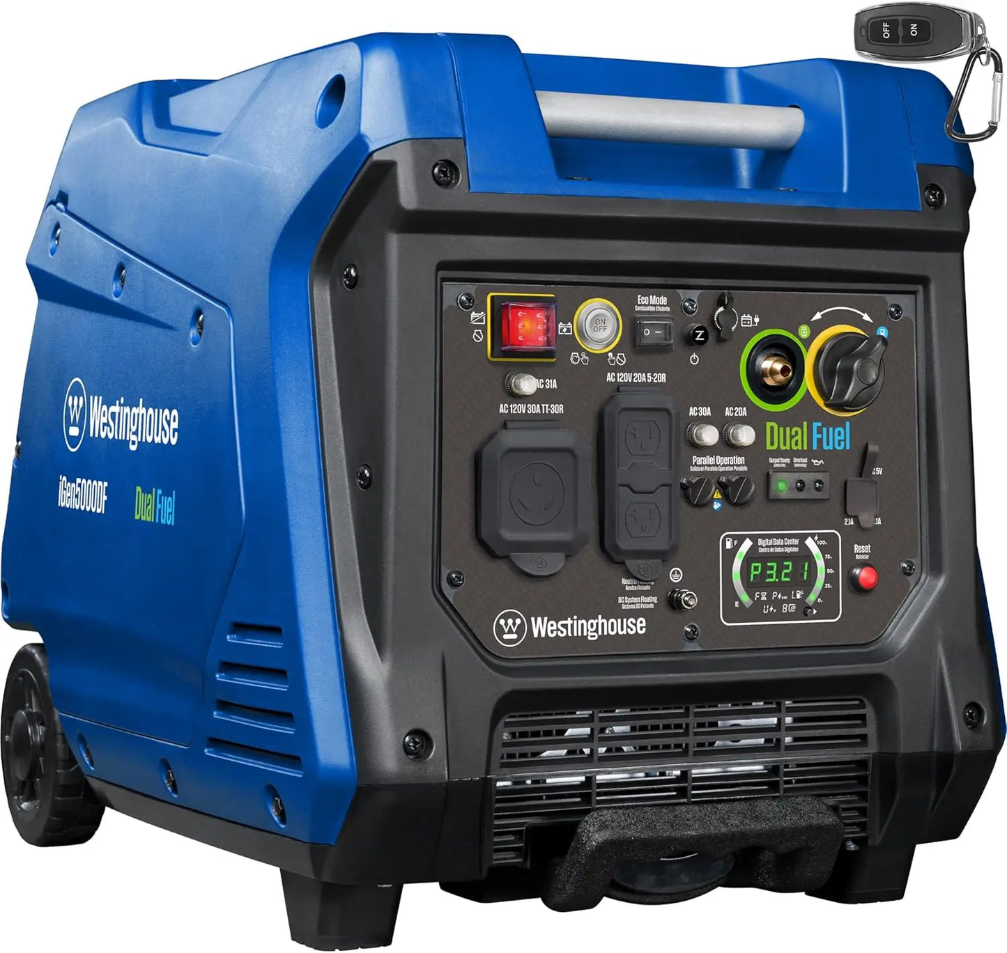 5000 Peak Watt Super Quiet Dual Fuel Portable Inverter Generator,Remote Electric Start,Gas & Propane Powered,Rv Ready 30A Outlet