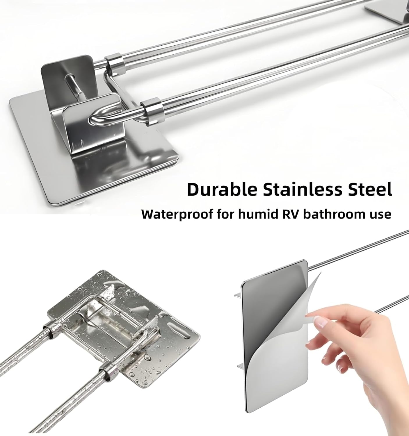 Adjustable RV Shower Corner Bar, 7-13 Inch No-Drill Adhesive Bathroom Organizer Support Rod for Shampoo Holder, Rustproof Stainless Steel Camper Shelf Retainer Bars for Travel Trailer and Motorhome