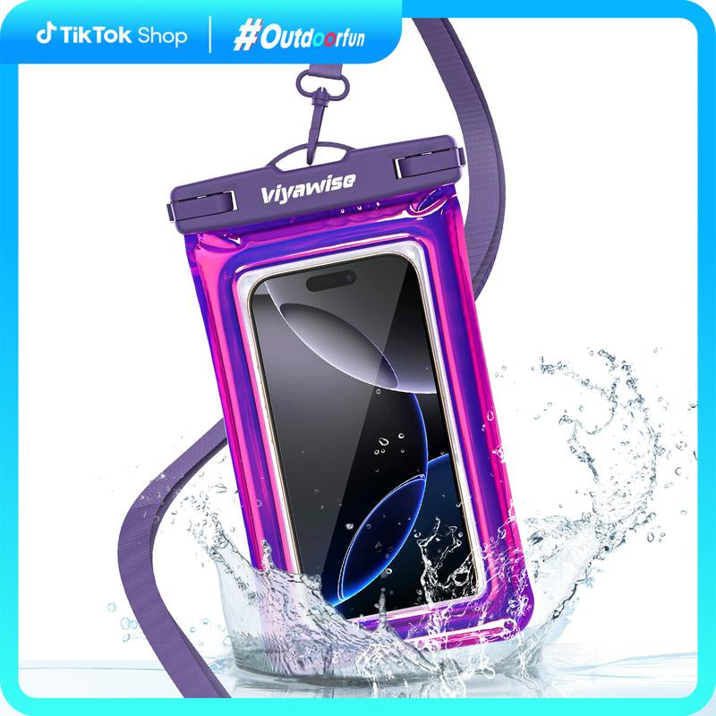 Viyawise Waterproof Phone Pouch - IPX8 Certified & Floatable Design 5 Holographic Colors Fits Most Smartphones Beach Cruise Swim