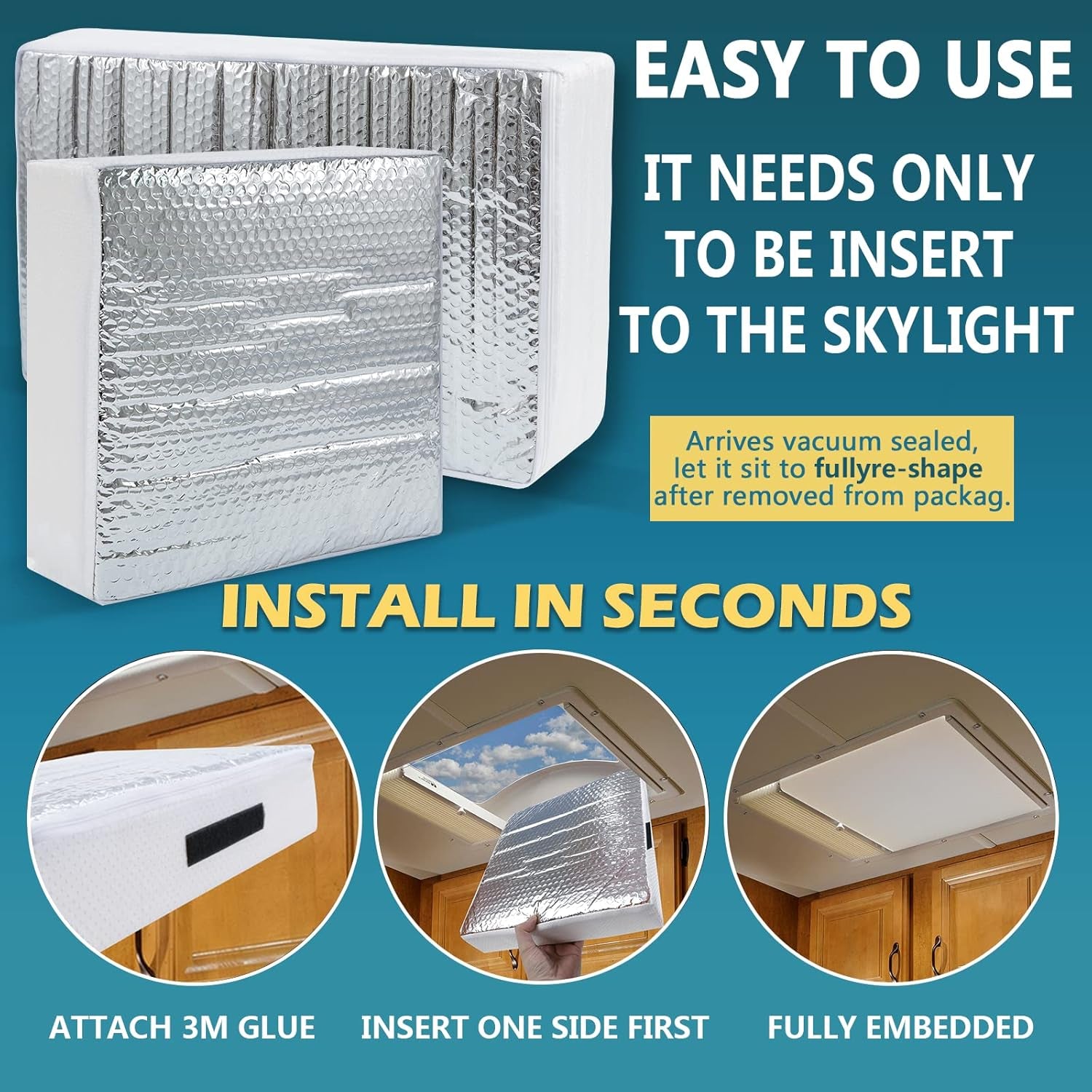 RV Vent Insulator 14″X14″X3″, 2 Piece Universal RV Skylight Cover with Reflective Surface