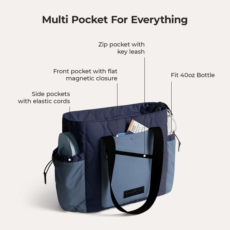 BAGSMART Travel Tote Bag for Women, Lightweight Quilted Shoulder Bag Handbag for Travel Work Gym