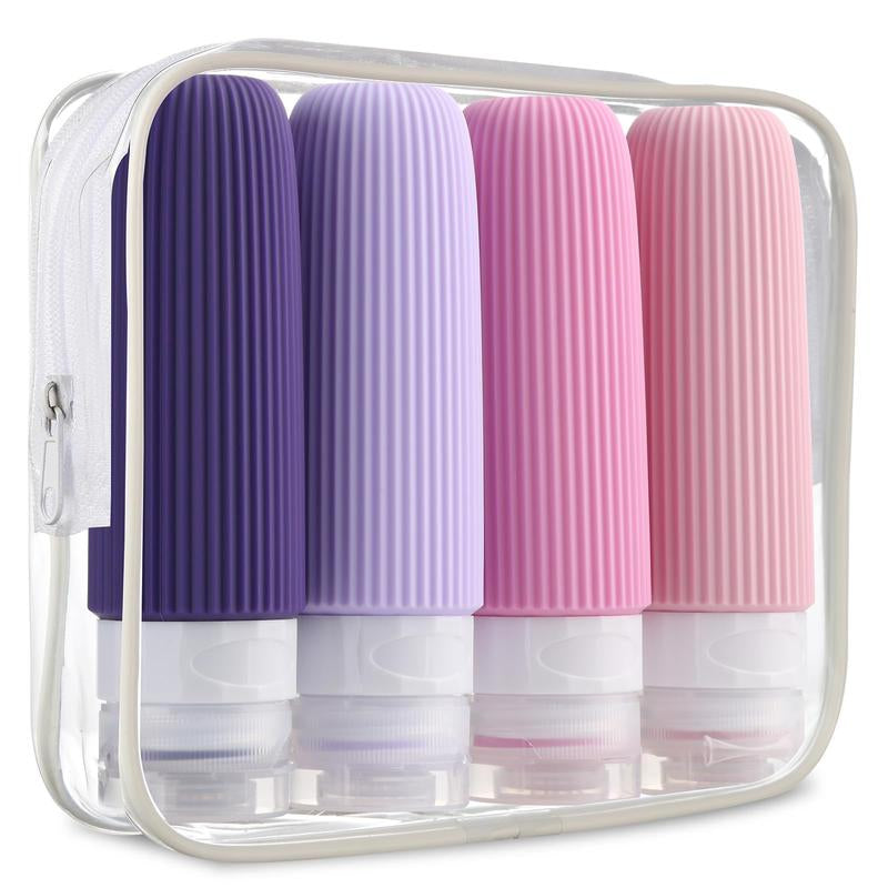 Summer Travel Bottle Set for Small Travel Toiletries, 4 Counts Leak Proof Travel Skincare Containers Bottles, Silicone