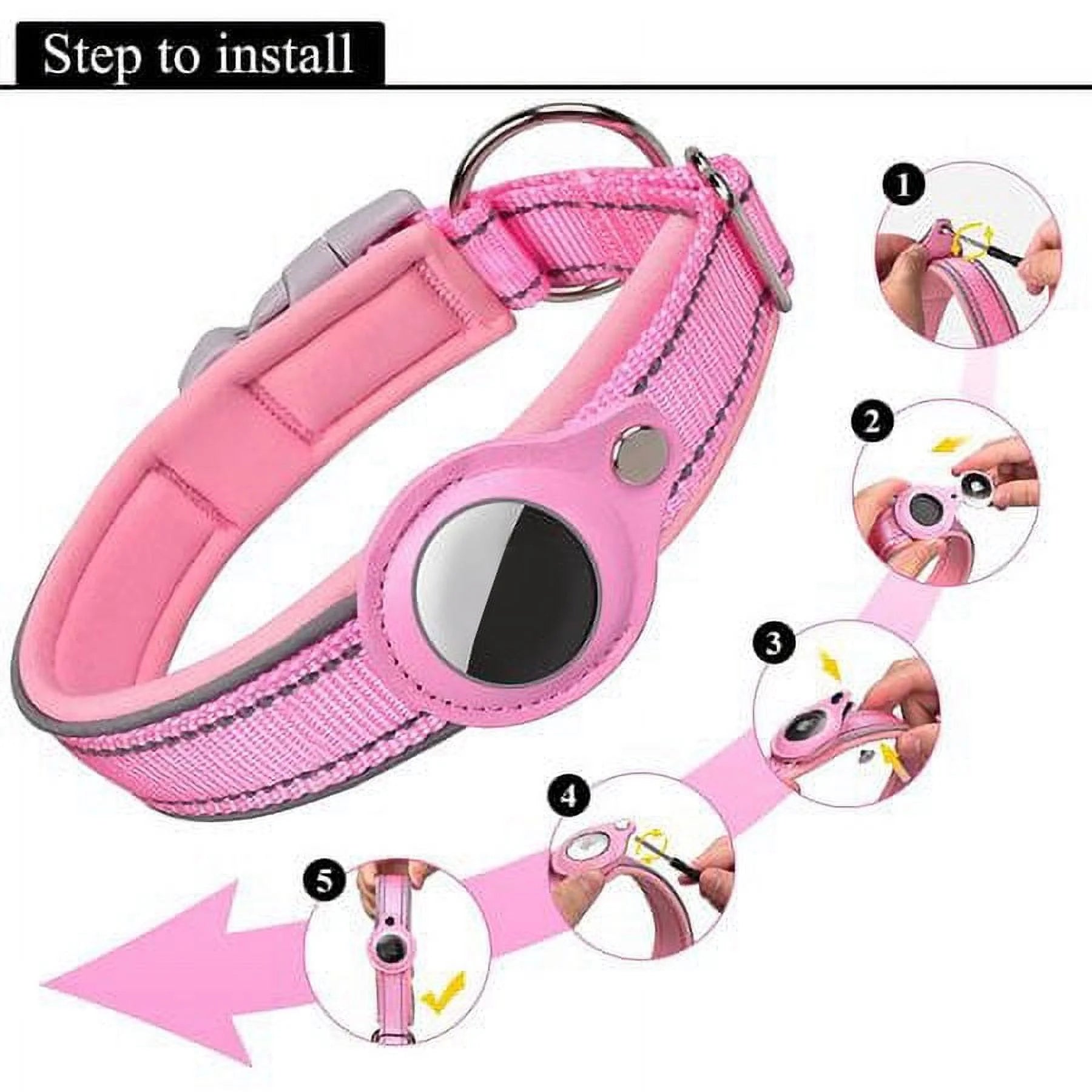Reflective Airtag Dog Collar,Padded,Adjustable Dog Collar with Airtag Holder Case