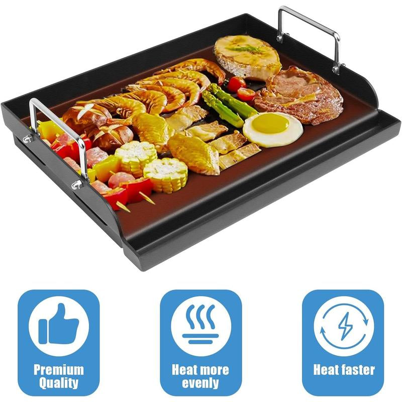 25" X 16" Griddle Plate for Gas Grill - Nonstick Coating Cooking Griddle for Gas Stove/Charcoal/Electric Top Plate with Groove and Removable Handles