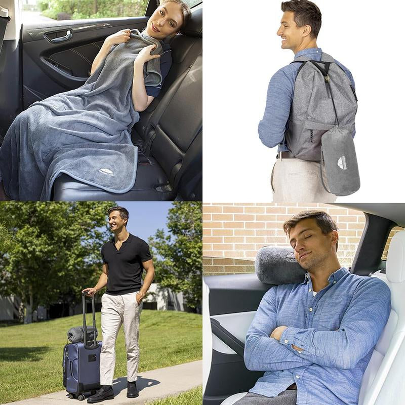 Bluehills Travel Blanket Pillow Premium Soft Airplane, Travel Essentials Grey Gray R01