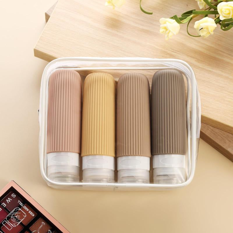 Summer Travel Bottle Set for Small Travel Toiletries, 4 Counts Leak Proof Travel Skincare Containers Bottles, Silicone