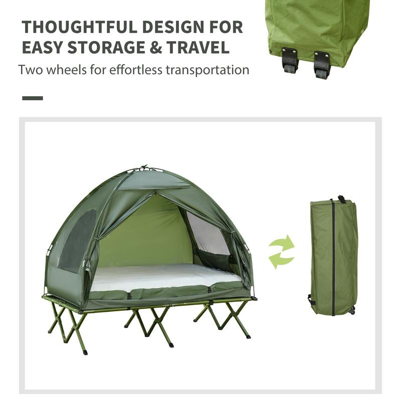 Outsunny Foldable Camping Cot with Tent, Bedspread, Thick Air Mattress, Elevated Camping Bed for Outdoor Hiking, Picnic, Travel