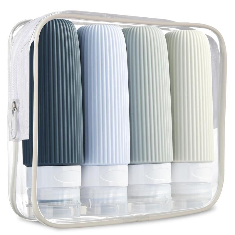Summer Travel Bottle Set for Small Travel Toiletries, 4 Counts Leak Proof Travel Skincare Containers Bottles, Silicone