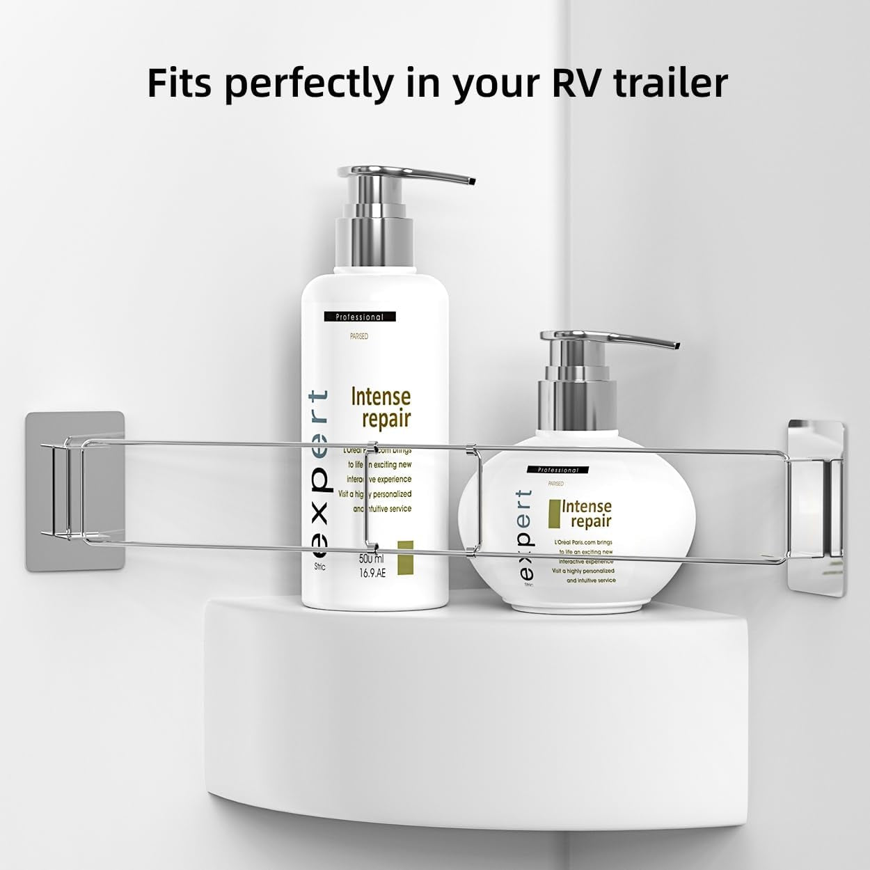 Adjustable RV Shower Corner Bar, 7-13 Inch No-Drill Adhesive Bathroom Organizer Support Rod for Shampoo Holder, Rustproof Stainless Steel Camper Shelf Retainer Bars for Travel Trailer and Motorhome