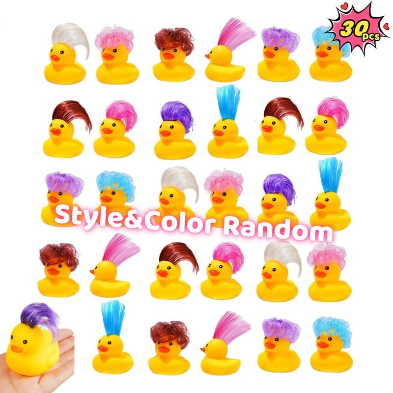 30Pcs Wig Rubber Duck Bath Toys Cute and Funny , Toys for Shower ,Birthday ,Summer Pool, Holiday, Cruise Ducks , Party Ducks