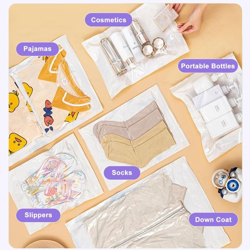 Travel Compression Bag, 6 Counts/Set Transparent Travel Compression Bag, Clothes Storage Bag, Travel Packing Cubes, Clothes Organizer, Home Organizer for Travel, Travel Essentials