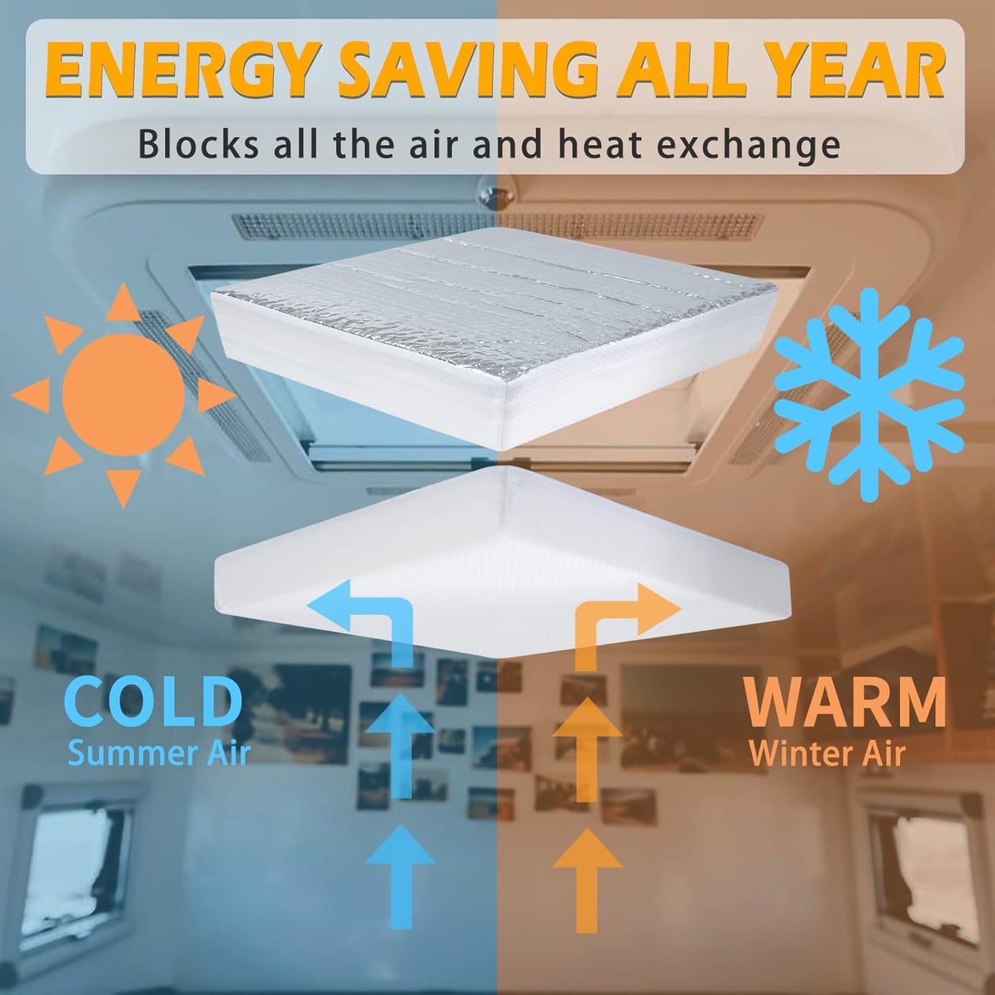 RV Vent Insulator 14″X14″X3″, 2 Piece Universal RV Skylight Cover with Reflective Surface