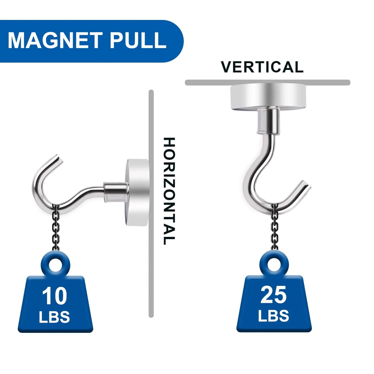 Magnetic Hooks, 25 Lbs + Heavy Duty Earth Magnets with Hook for Refrigerator, Cruise Hook, Grill(Silver, Pack of 6)