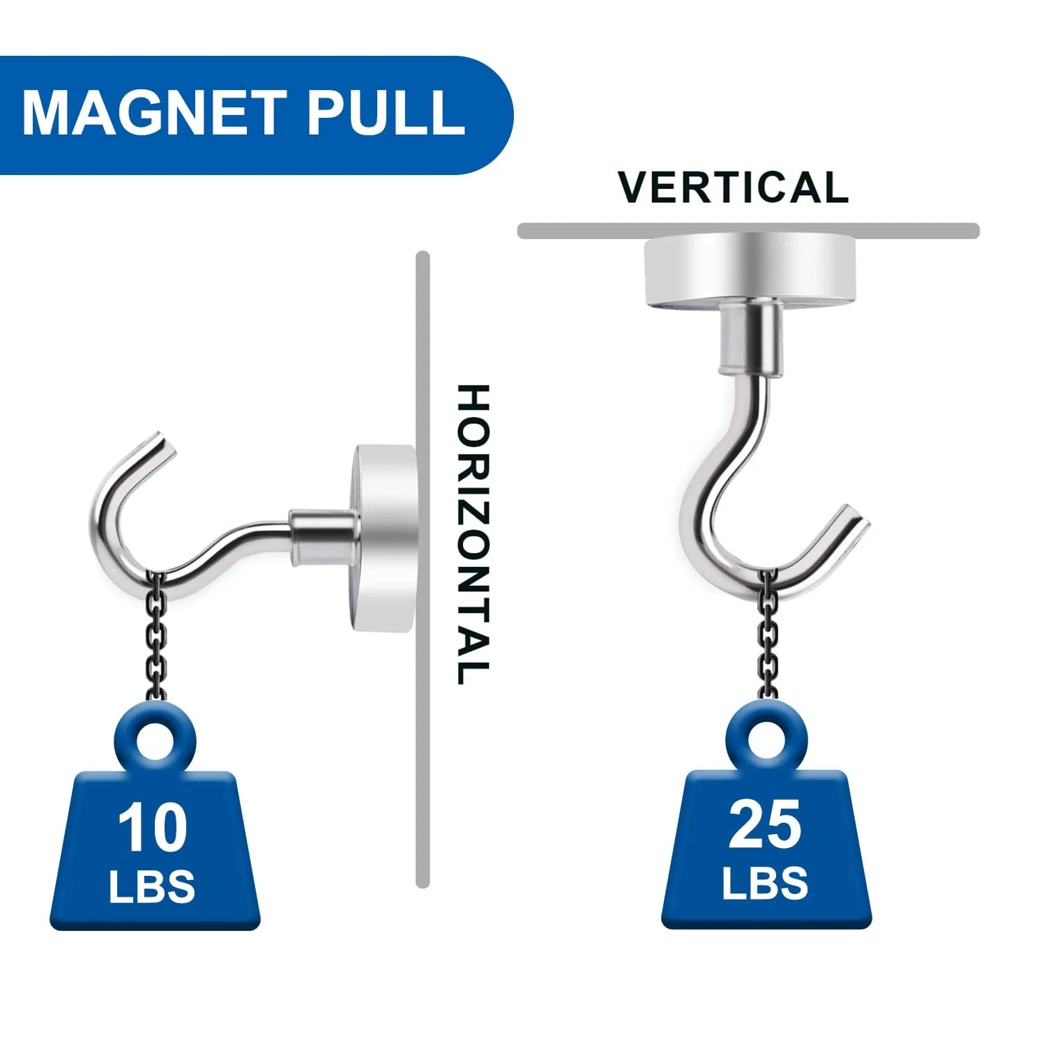 Magnetic Hooks, 25 Lbs + Heavy Duty Earth Magnets with Hook for Refrigerator, Cruise Hook, Grill(Silver, Pack of 6)