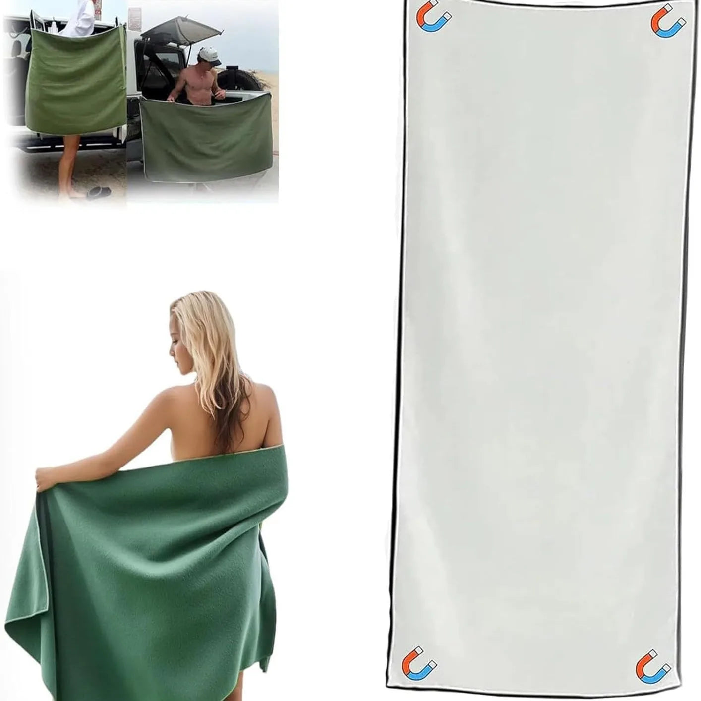 Magnetic Bath Towel Multifunctional Outdoor Magnet Towels Quick Drying Beach Towel for Surfing Swimming Changing Clothes