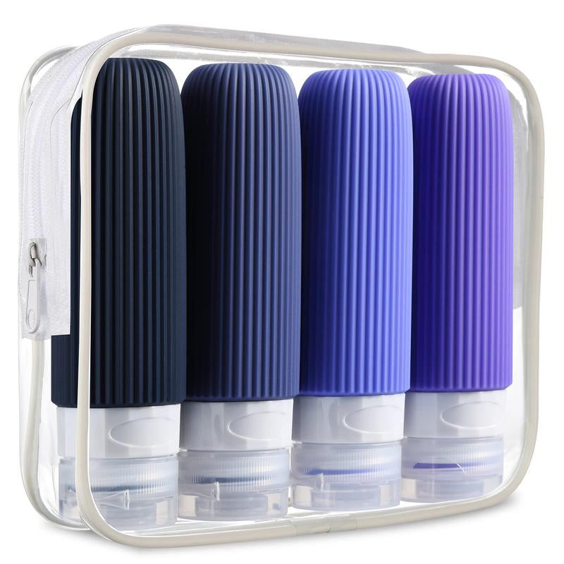 Summer Travel Bottle Set for Small Travel Toiletries, 4 Counts Leak Proof Travel Skincare Containers Bottles, Silicone