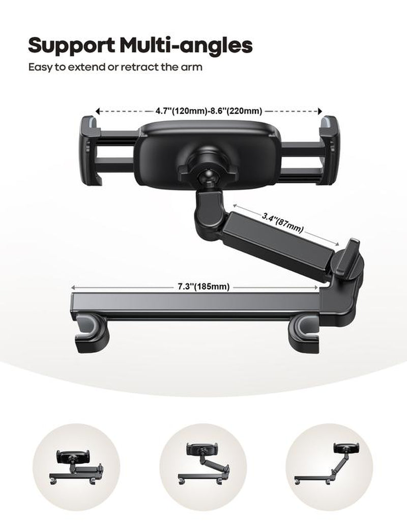 Lamicall Car Headrest Tablet Holder Adjustable Tablet Car Mount for Back Seat, Road Trip Essentials for Kids, for Tablet like Ipad Pro, Air, Mini, Galaxy, Fire HD, Black