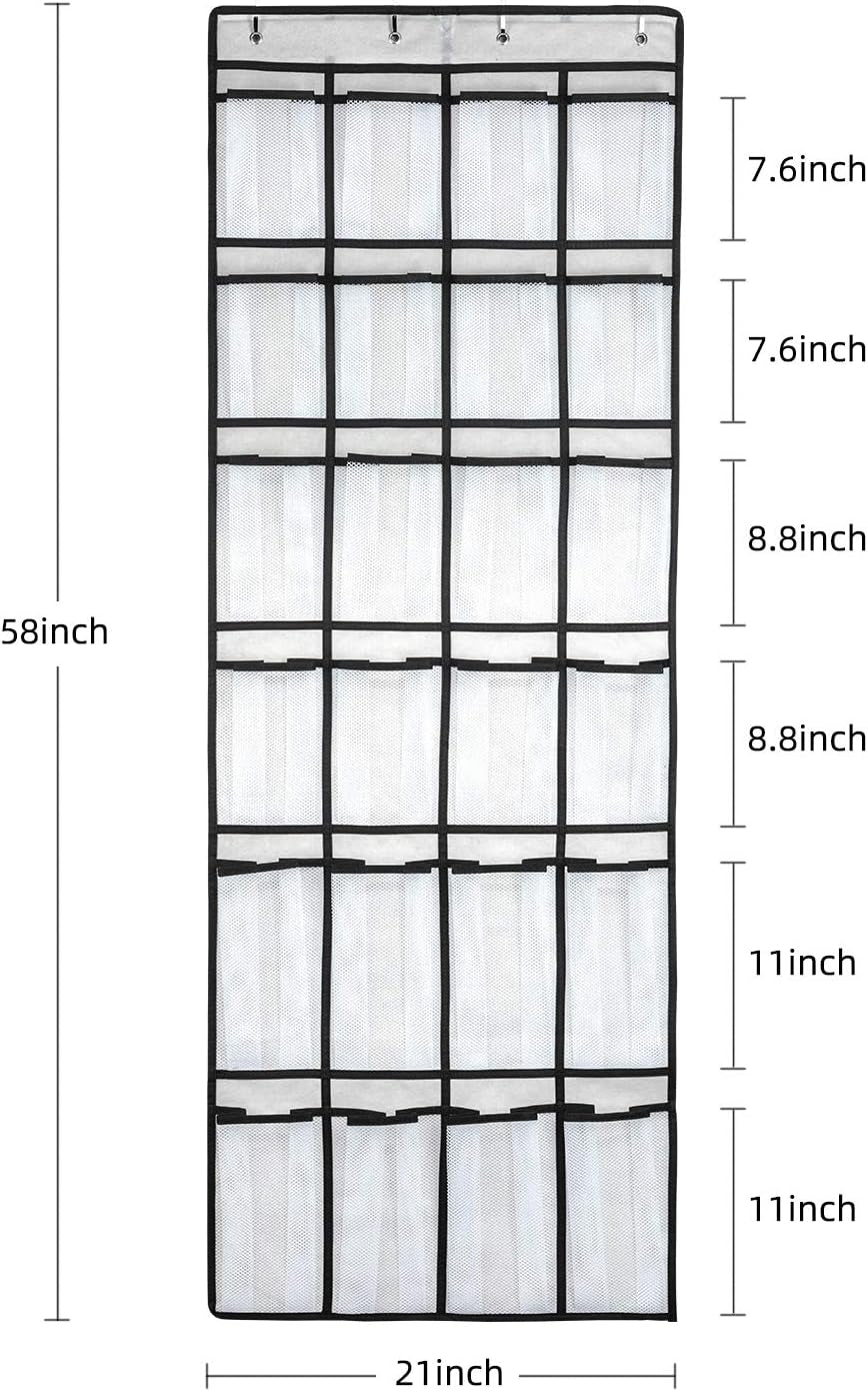 Over the Door Shoe Organizer with 24 Mesh Large Pockets White