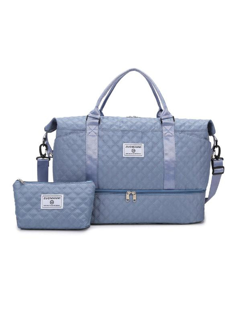 Large Capacity Travel Bag Set, Letter Pattern Zipper Travel Bag with Shoe Compartment, Casual Sports Fitness Bag Unisex