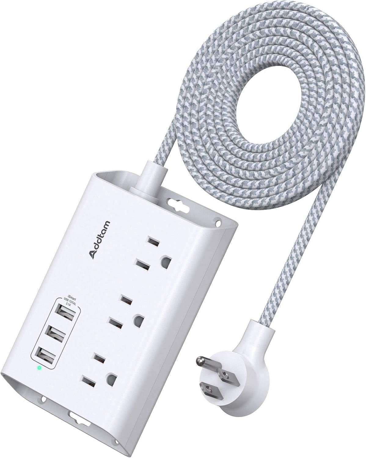 Power Strip with USB,  ETL Certificate Flat Plug Extension Cord with 3 USB Ports, 3 Widely Spaced Outlets, 5 Feet Braided Cord