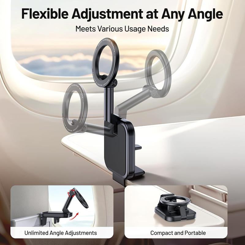 Travel Accessories Airplane Phone Holder for Magsafe, Travel Essentials Phone Mount with Multi-Angle Rotation, Travel Must Haves for Flying Smartphone Stand Cellphone Lisen Phonemount