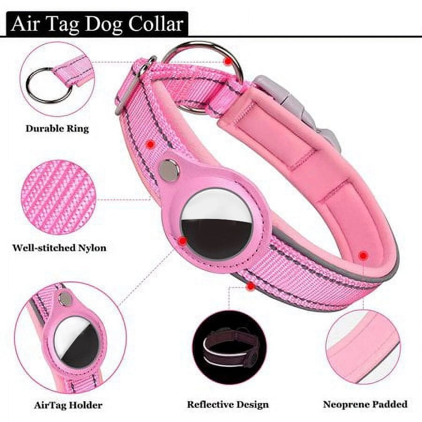 Reflective Airtag Dog Collar,Padded,Adjustable Dog Collar with Airtag Holder Case