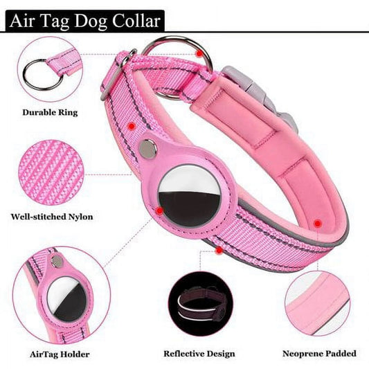 Reflective Airtag Dog Collar,Padded,Adjustable Dog Collar with Airtag Holder Case