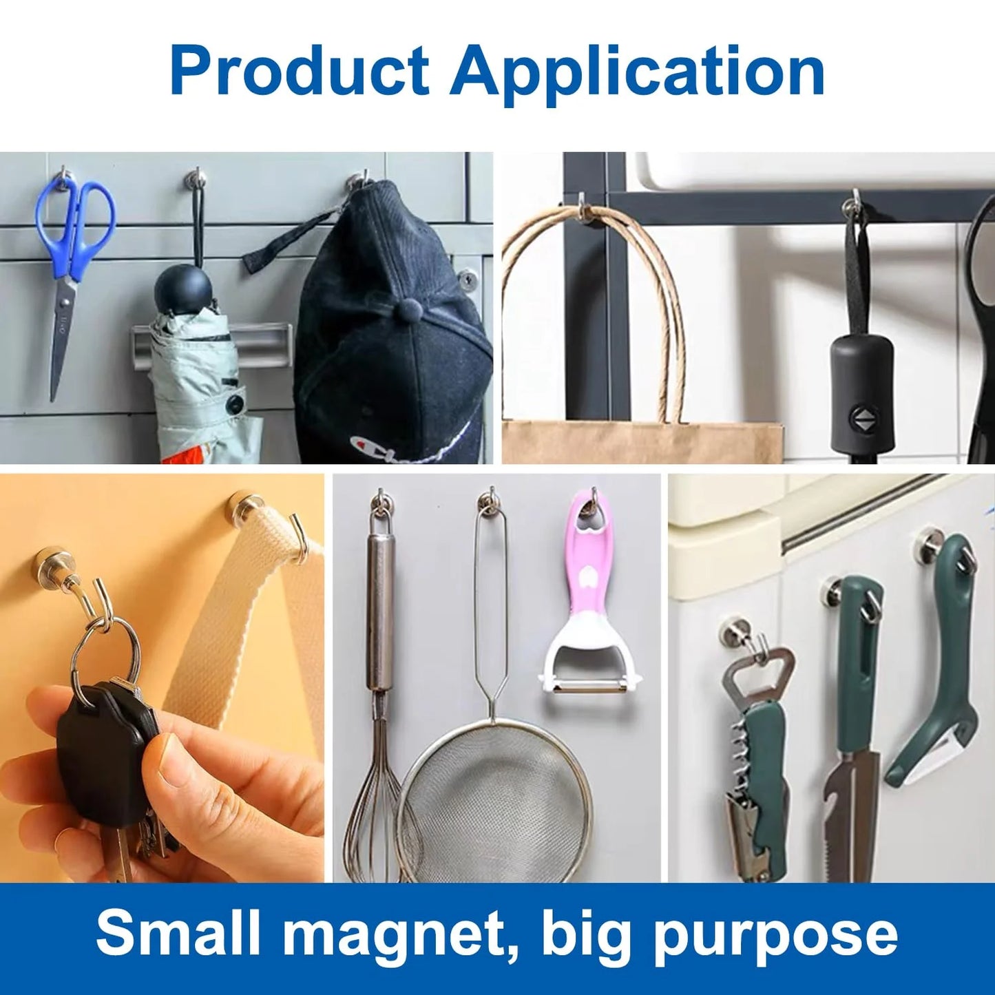 Magnetic Hooks, 25 Lbs + Heavy Duty Earth Magnets with Hook for Refrigerator, Cruise Hook, Grill(Silver, Pack of 6)
