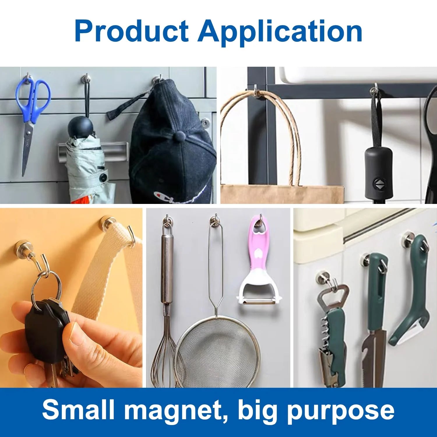 Magnetic Hooks, 25 Lbs + Heavy Duty Earth Magnets with Hook for Refrigerator, Cruise Hook, Grill(Silver, Pack of 6)