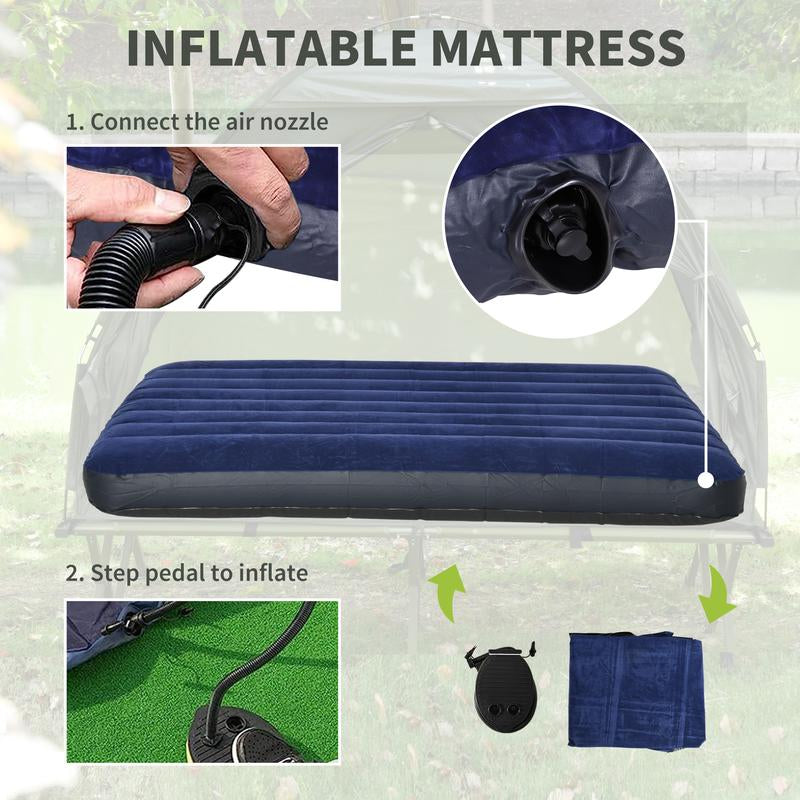 Outsunny Foldable Camping Cot with Tent, Bedspread, Thick Air Mattress, Elevated Camping Bed for Outdoor Hiking, Picnic, Travel