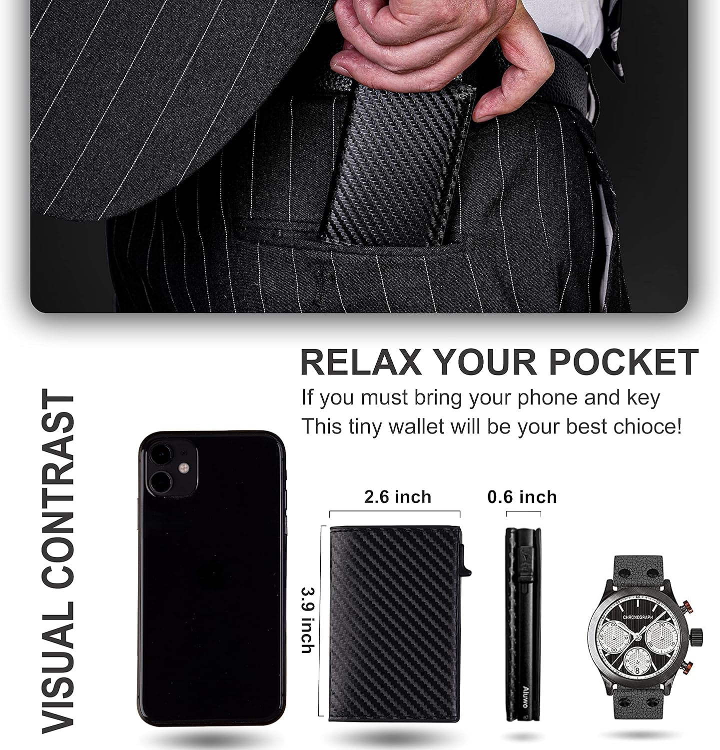 Air Tag Minimalist Men's Wallet, Card Holder, RFID Blocking Wallet (Airtag Carbon Fiber)