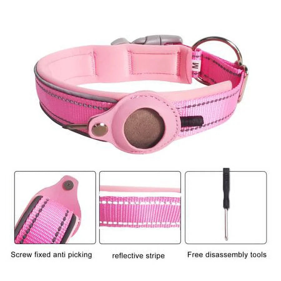 Reflective Airtag Dog Collar,Padded,Adjustable Dog Collar with Airtag Holder Case