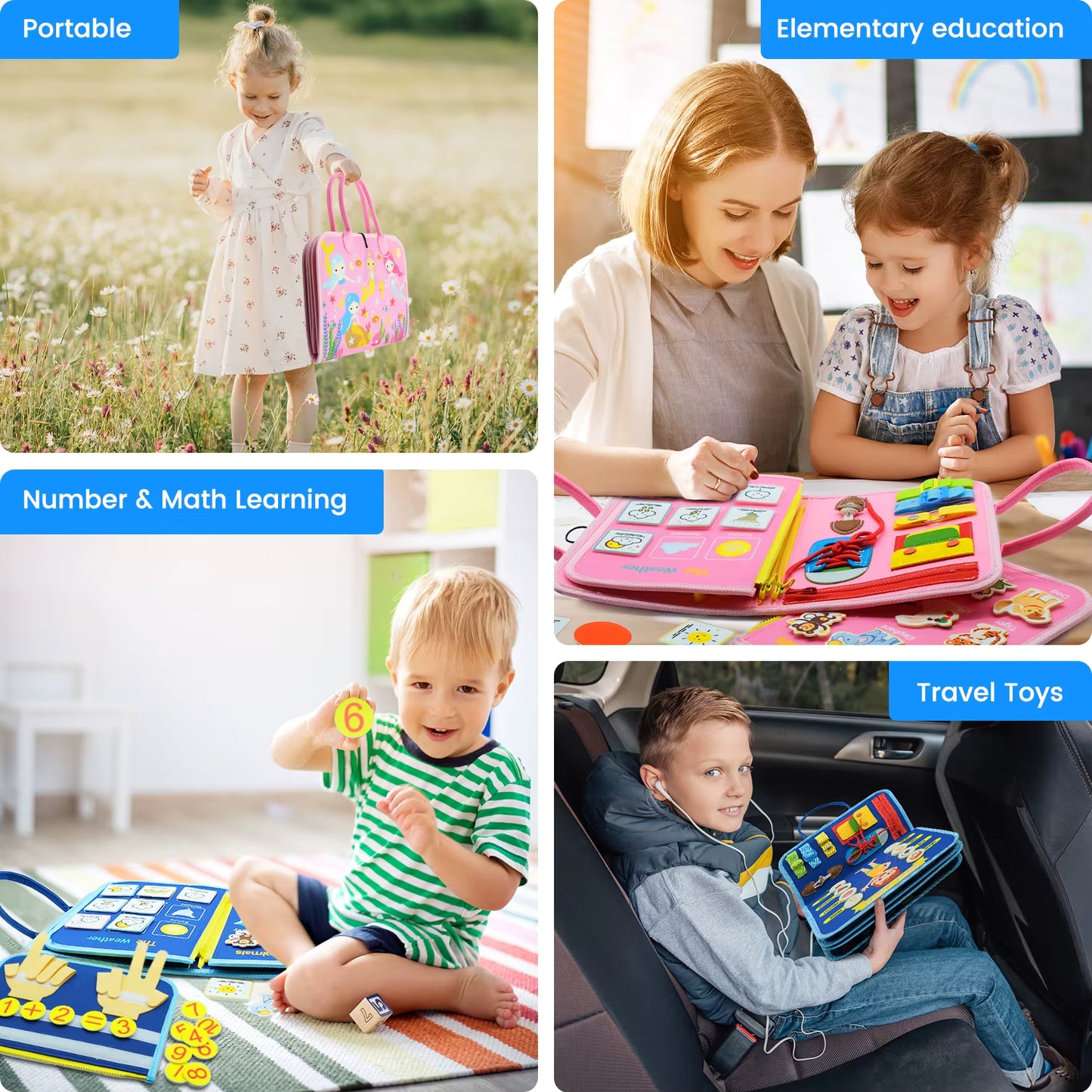 Montessori Busy Board for Toddlers Sensory Toy Preschool Learning Educational Travel Activities for Toddlers Fine Motor Skills