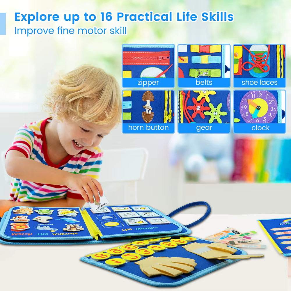 Montessori Busy Board for Toddlers Sensory Toy Preschool Learning Educational Travel Activities for Toddlers Fine Motor Skills