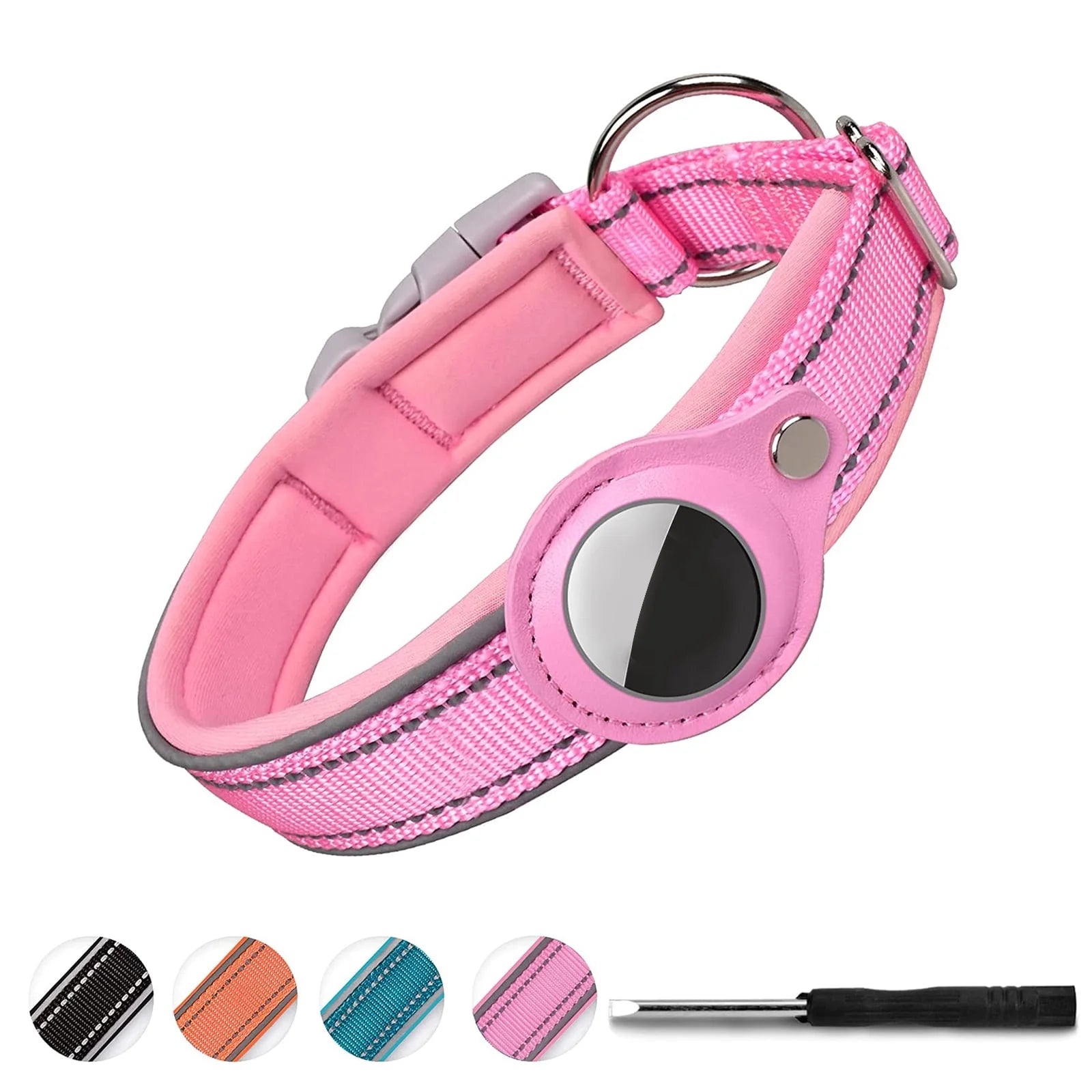Reflective Airtag Dog Collar,Padded,Adjustable Dog Collar with Airtag Holder Case
