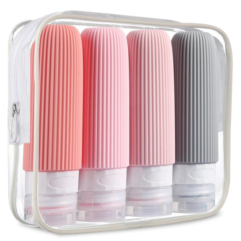 Summer Travel Bottle Set for Small Travel Toiletries, 4 Counts Leak Proof Travel Skincare Containers Bottles, Silicone