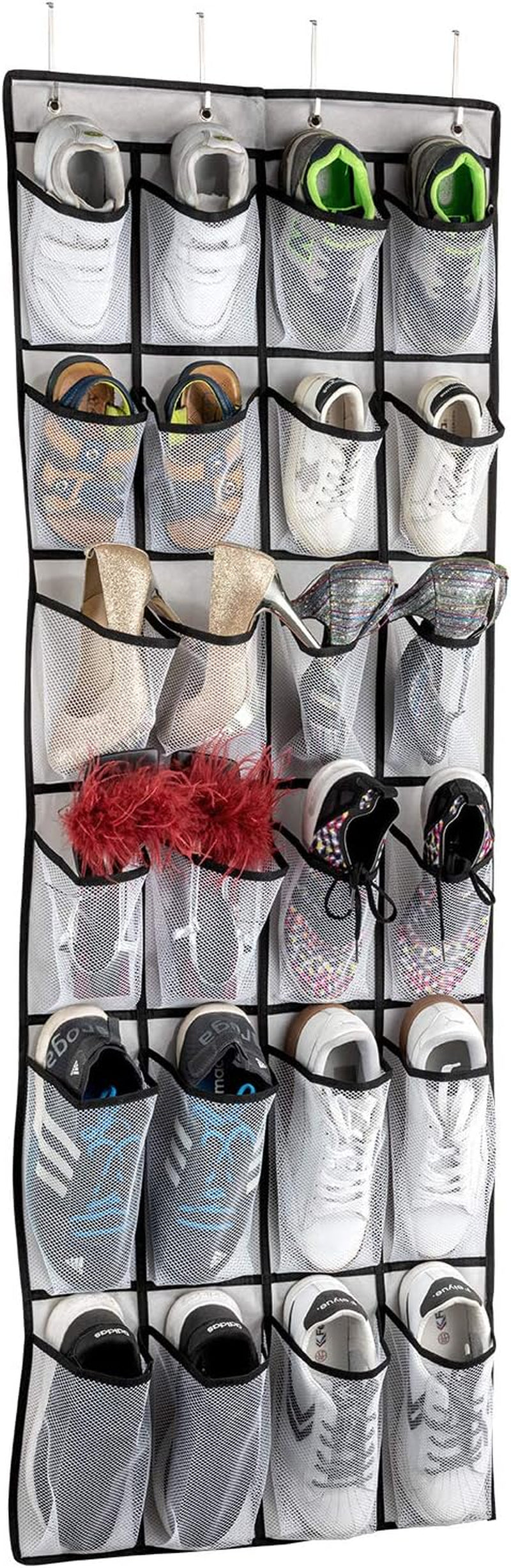Over the Door Shoe Organizer with 24 Mesh Large Pockets White