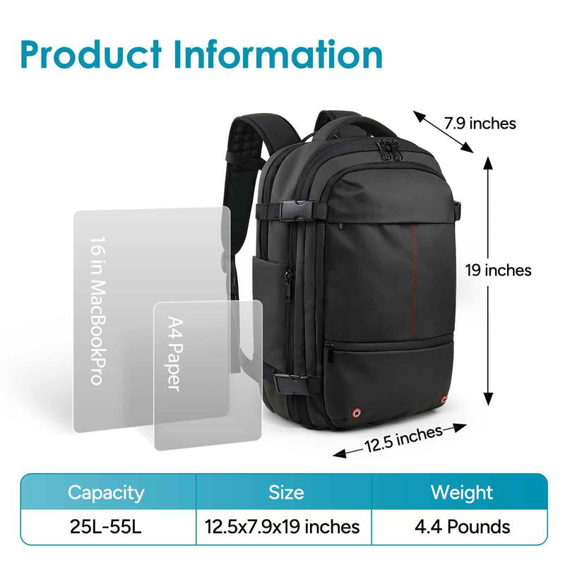 Travel Inspira, Carry-On Travel Backpack, 55L Expandable Vackpack with Vacuum Compression
