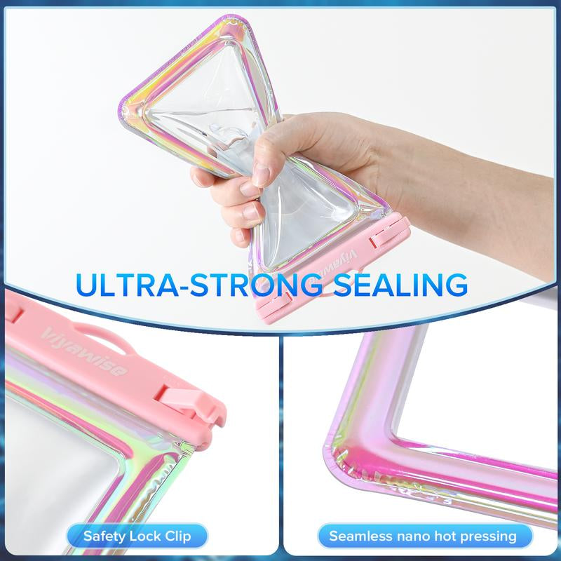 Viyawise Waterproof Phone Pouch - IPX8 Certified & Floatable Design 5 Holographic Colors Fits Most Smartphones Beach Cruise Swim